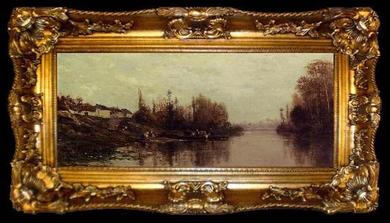 framed  Charles-Francois Daubigny Ferry at Glouton, ta009-2